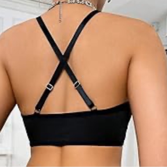 Black yoga crop top bra fitness festival rave mesh gym workout sheer sexy shirt - Picture 2 of 3
